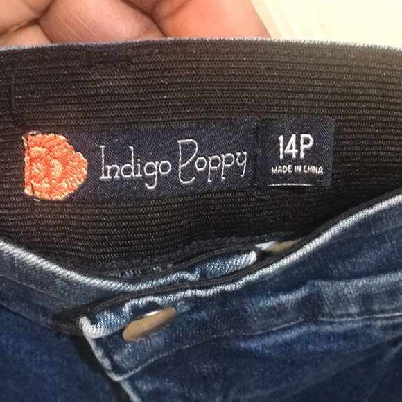Indigo Poppy Elastic Waist Dark Wash Wide Leg Trouser Style Jeans-Size 14P - Picture 7 of 10